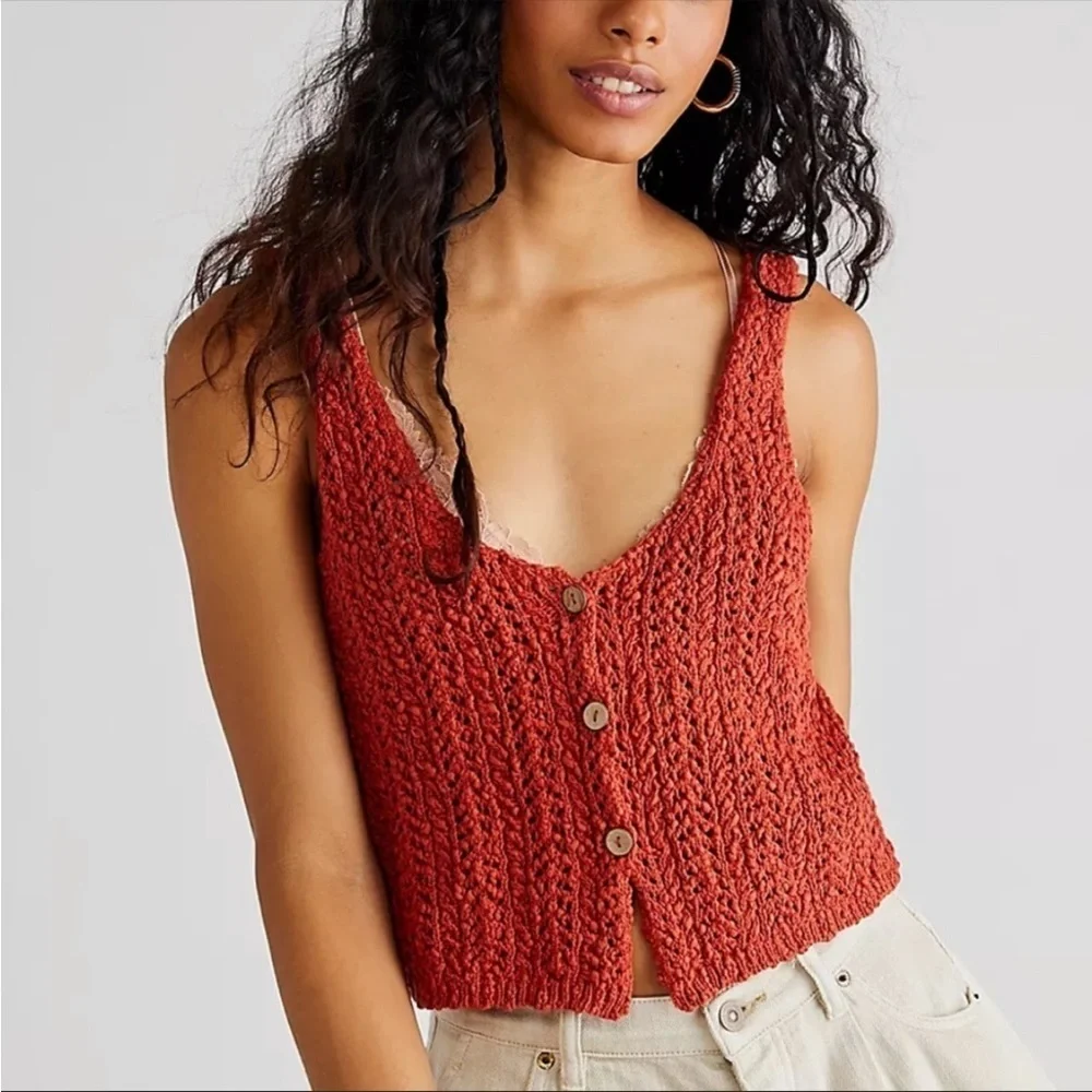 Free people knit crochet Vest Top in Rust - Picture 2 of 9